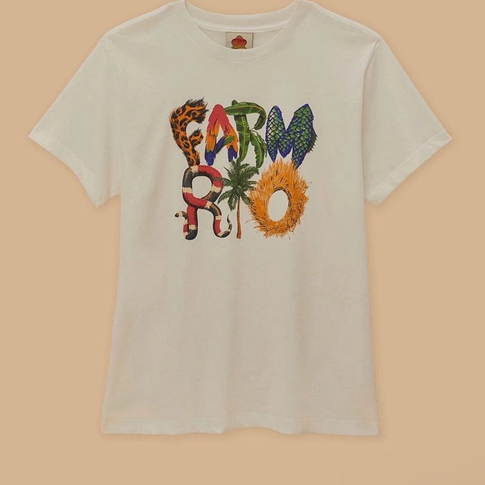 Farm Rio Graphic White T-Shirt with Colorful Letters NWT